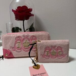 Juicy Couture Pink Terry Wallet & Card Holder Set Crown Y2K Coquette